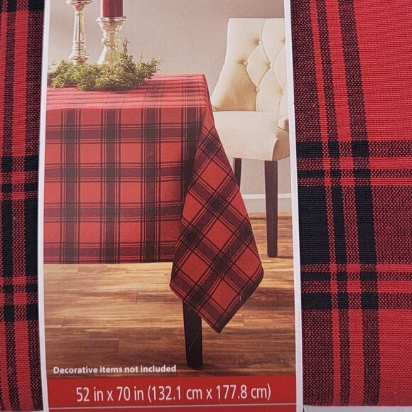 Holiday Time Buffalo Plaid Red & Black Fabric Tablecloth - 52" x 70" Rectangle - Picture 1 of 9